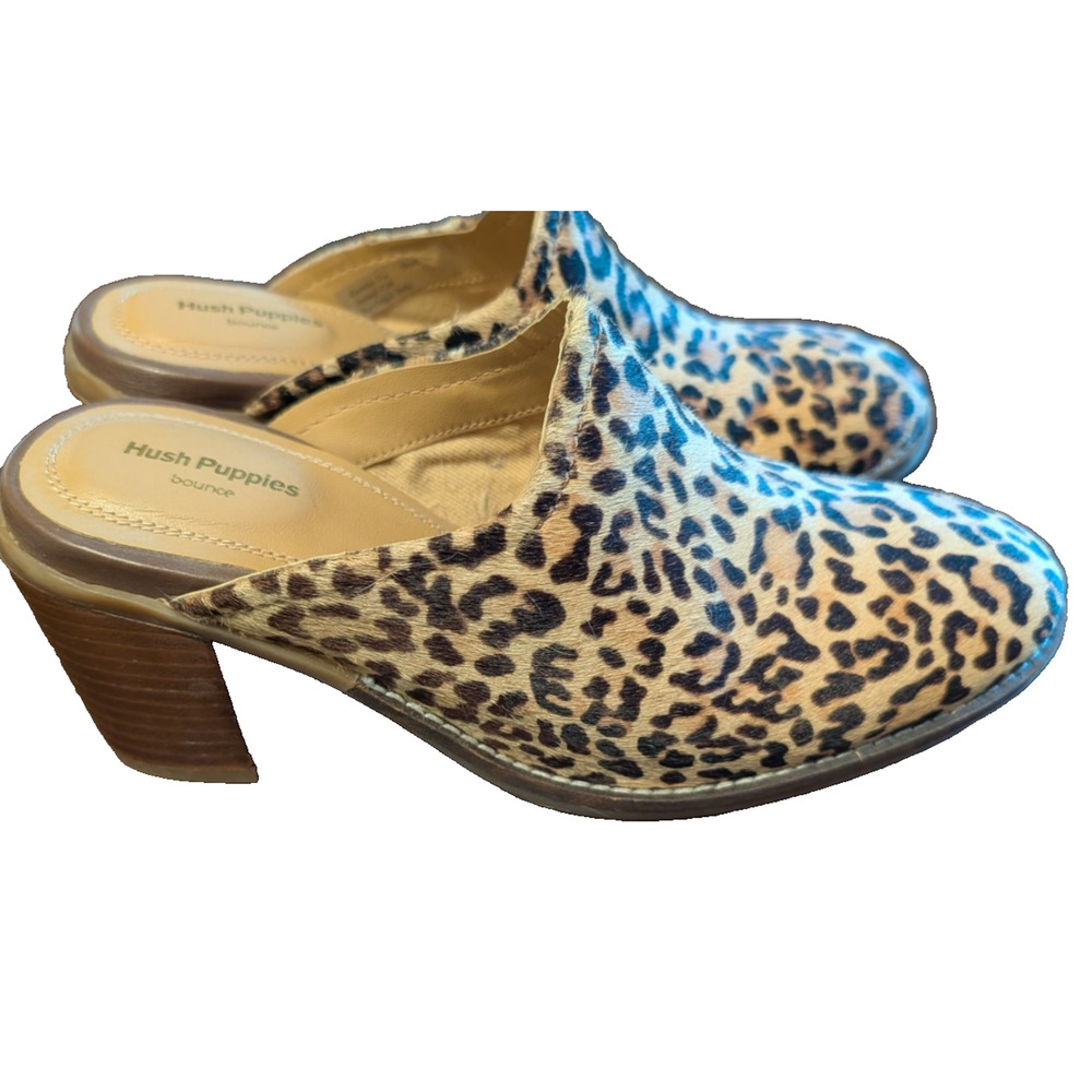 HUSH‎ PUPPIES Bounce Leopard Mules Heels Shoes Size 8 M